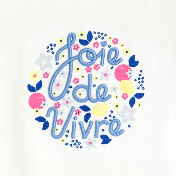 تيشيرت مطرز من القطن الفاخر، باللون الوردي، للفتيات الصغيرات